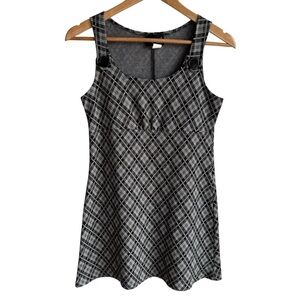 Vintage Digital Clothing Plaid Mini Dress Sz M/L Black Grey Preppy Academia EUC